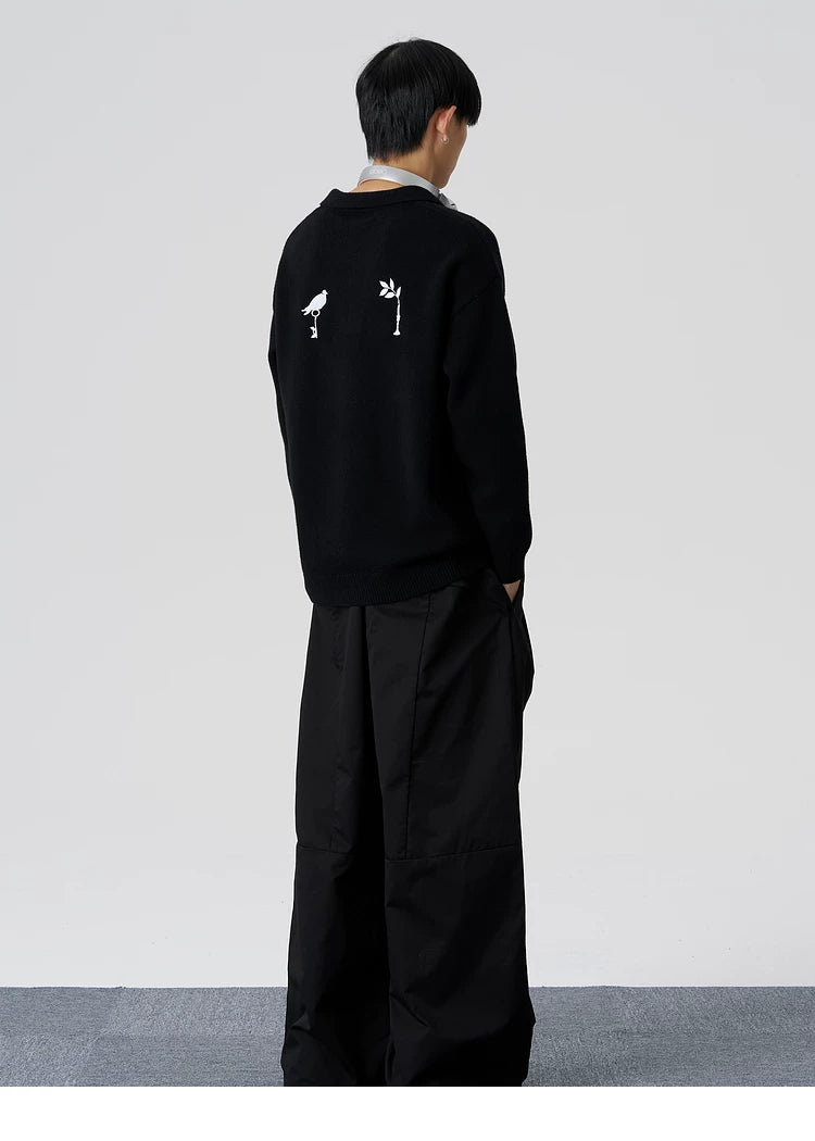 Embroidered Oversized Wool Blend Sweater