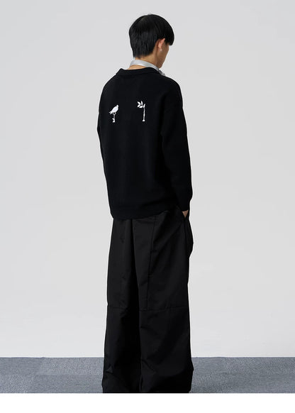 Embroidered Oversized Wool Blend Sweater