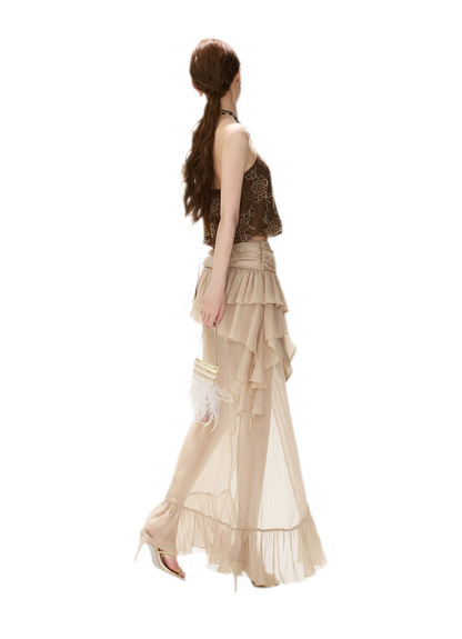 CYNR Sheer Ruffle High-Slit Skirt – view 13