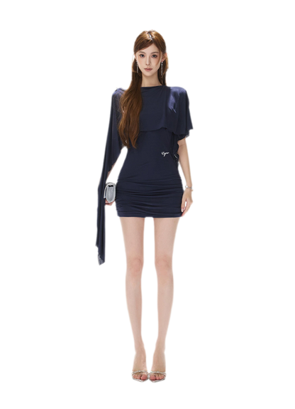 Cape One-Shoulder Dress