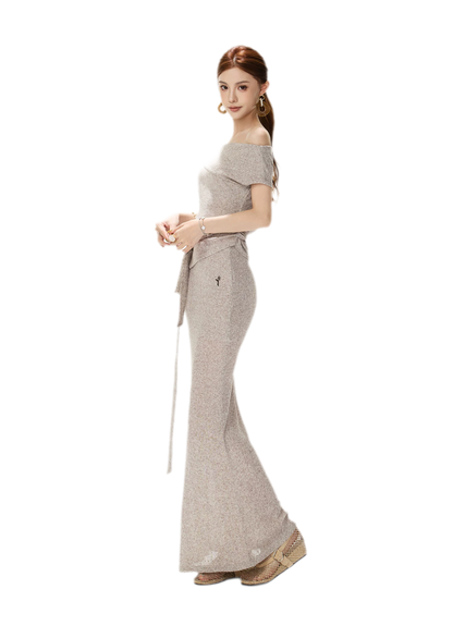 Melange Tie-Waist Skirt Set