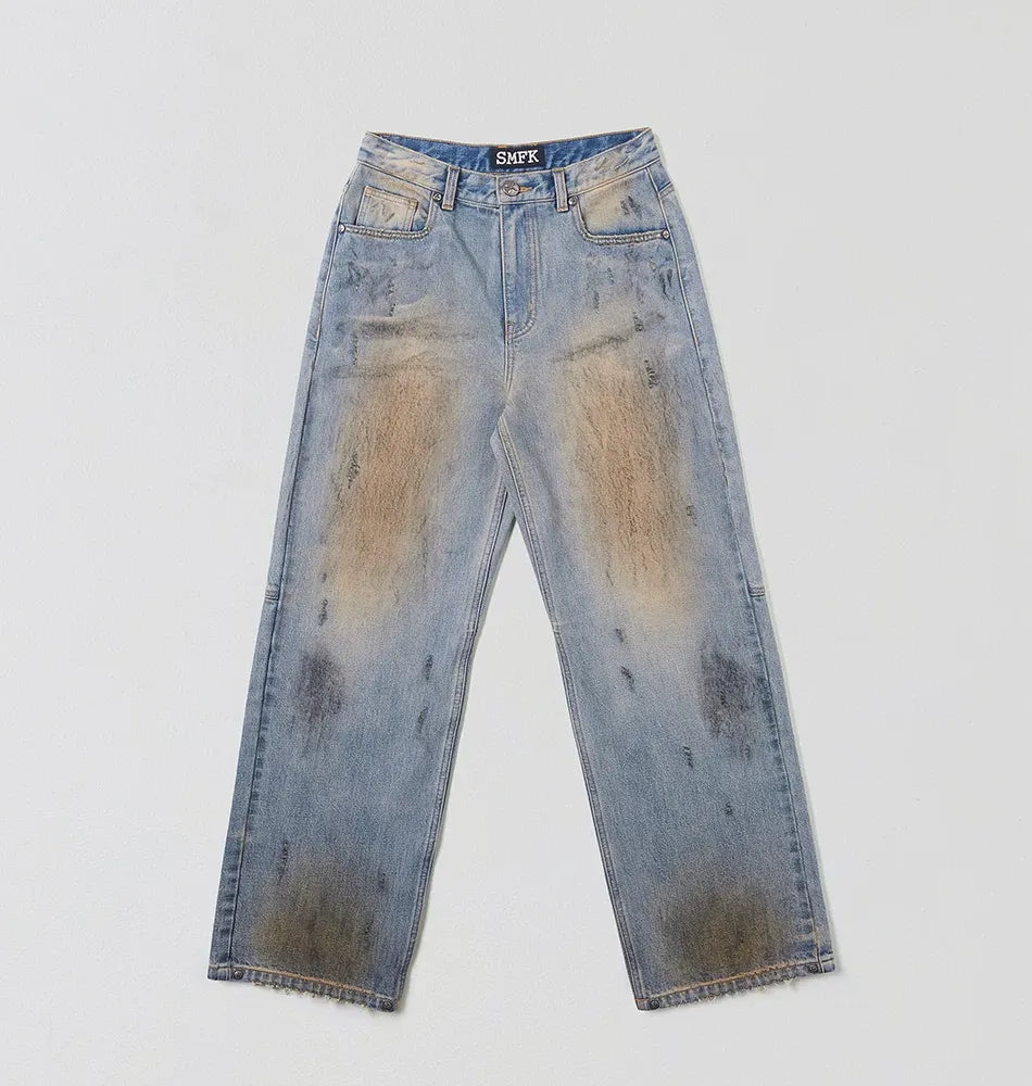 Cross Statue Tide Wide Straight Denim Jeans