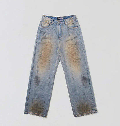 Cross Statue Tide Wide Straight Denim Jeans