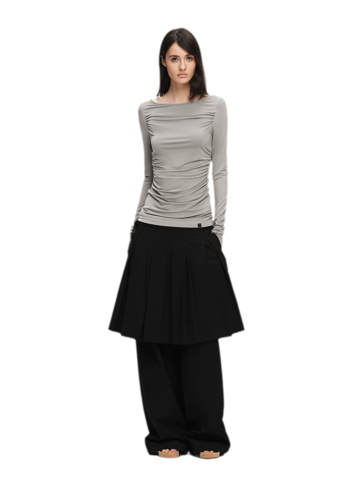 Modal Ruched Fitted Long-Sleeve T-Shirt