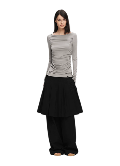 Modal Ruched Fitted Long-Sleeve T-Shirt