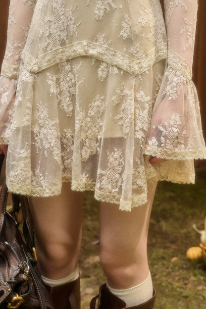 Embossed Lace Cinched Waist Dress