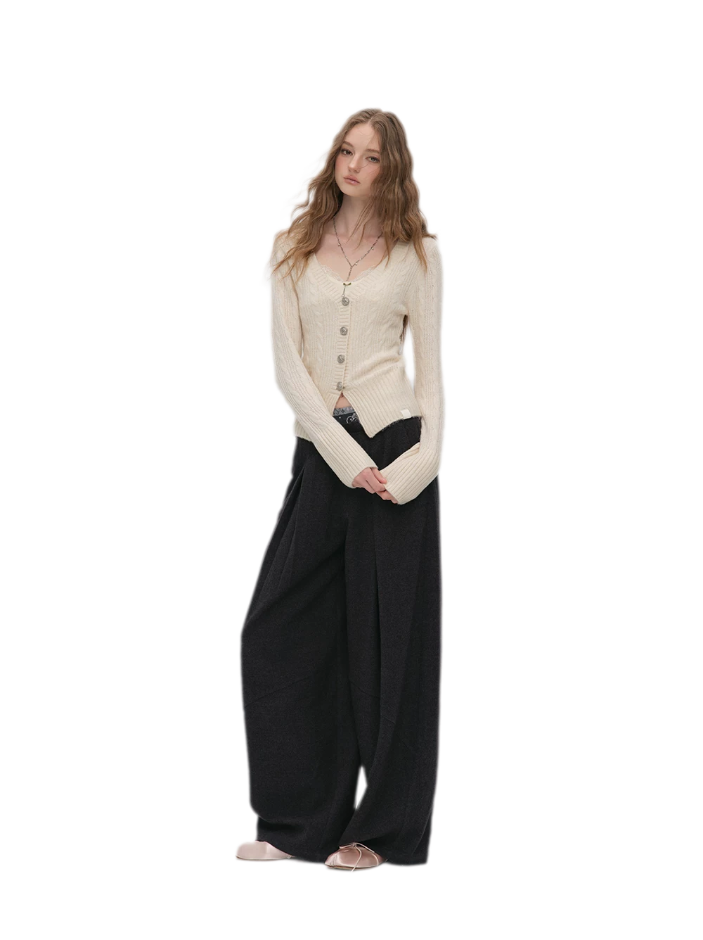 Brushed Cable-Knit Fitted Cardigan