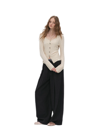 Brushed Cable-Knit Fitted Cardigan