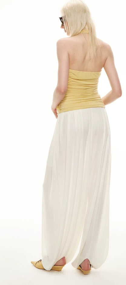 Modal Draped Halter Top with Pearl Neckline