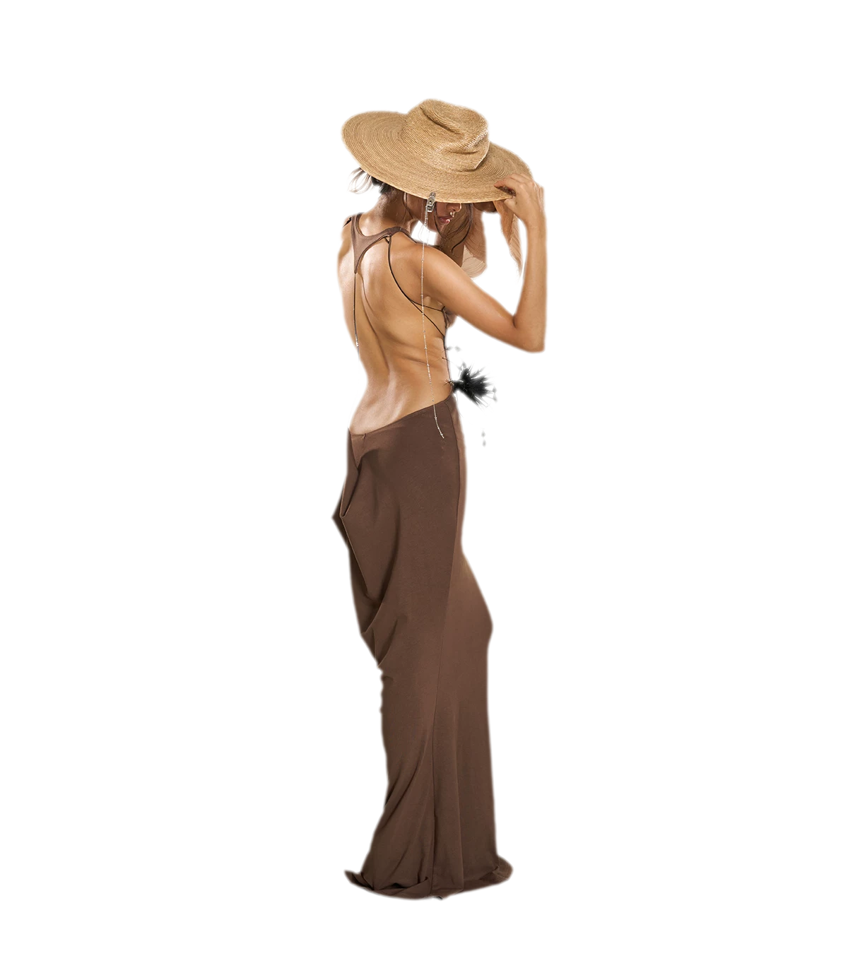 Chain Cutout Ruched Halter Dress