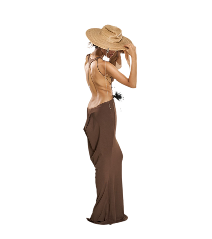 Chain Cutout Ruched Halter Dress