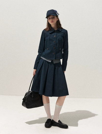 Washed Denim Pleated Set