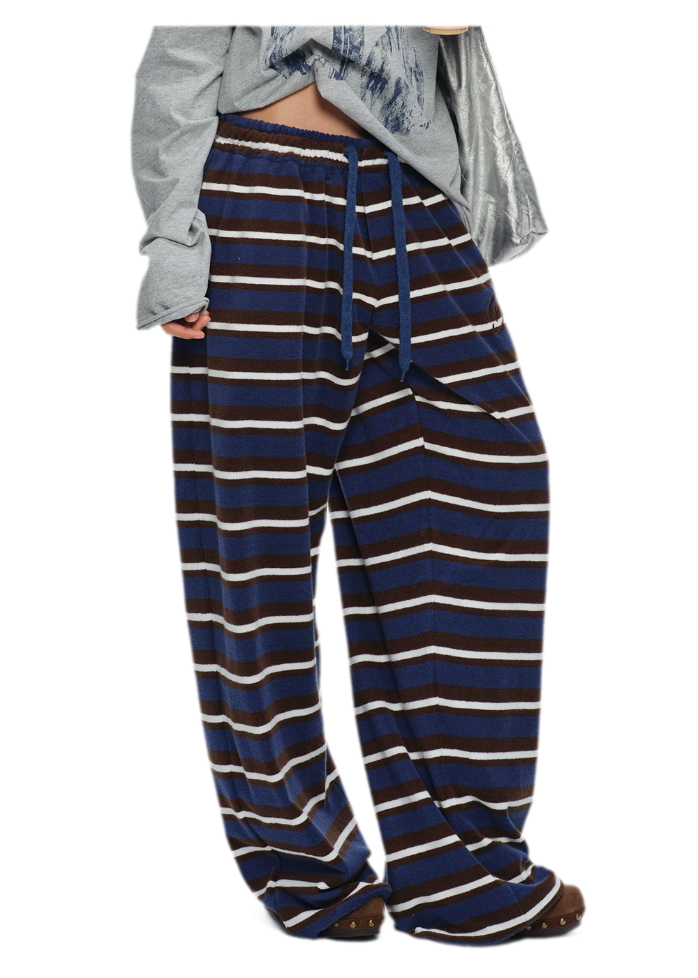 Embroidered Stripe Wide-Leg Pants