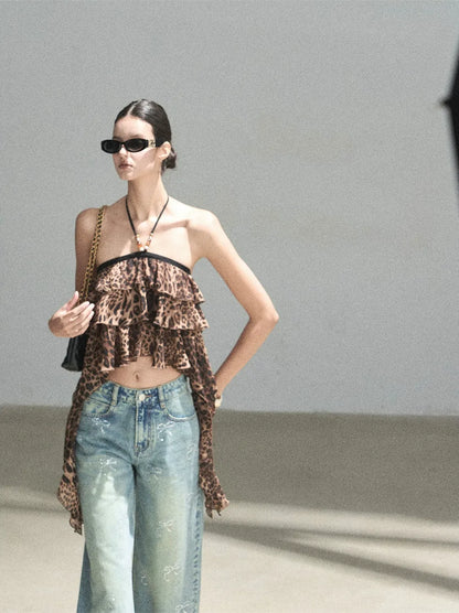 Leopard Ruffle Halter Top
