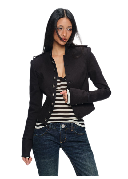 Coated Napoleon Fitted Cropped Jacket