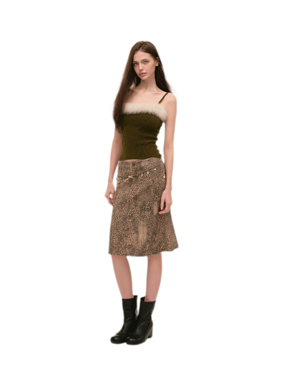 Ensemble tricoté en fourrure de renard à motif losanges