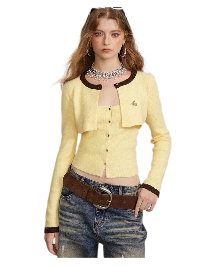 Contrast Panel Cropped Knit Sweater