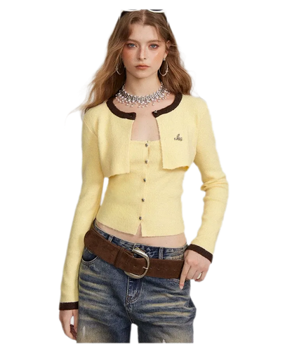 Contrast Panel Cropped Knit Sweater