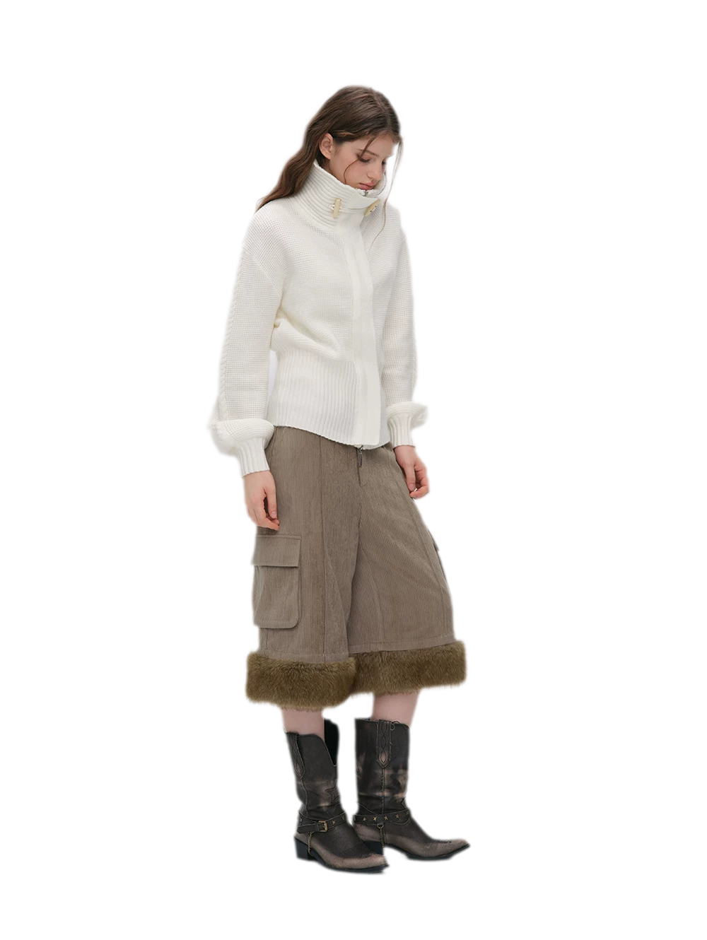 Waffle Knit Toggle Collar Cardigan