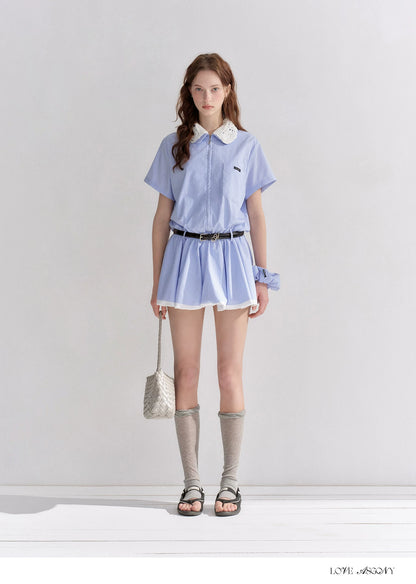 Lace Collar Half-Zip Waist Dress