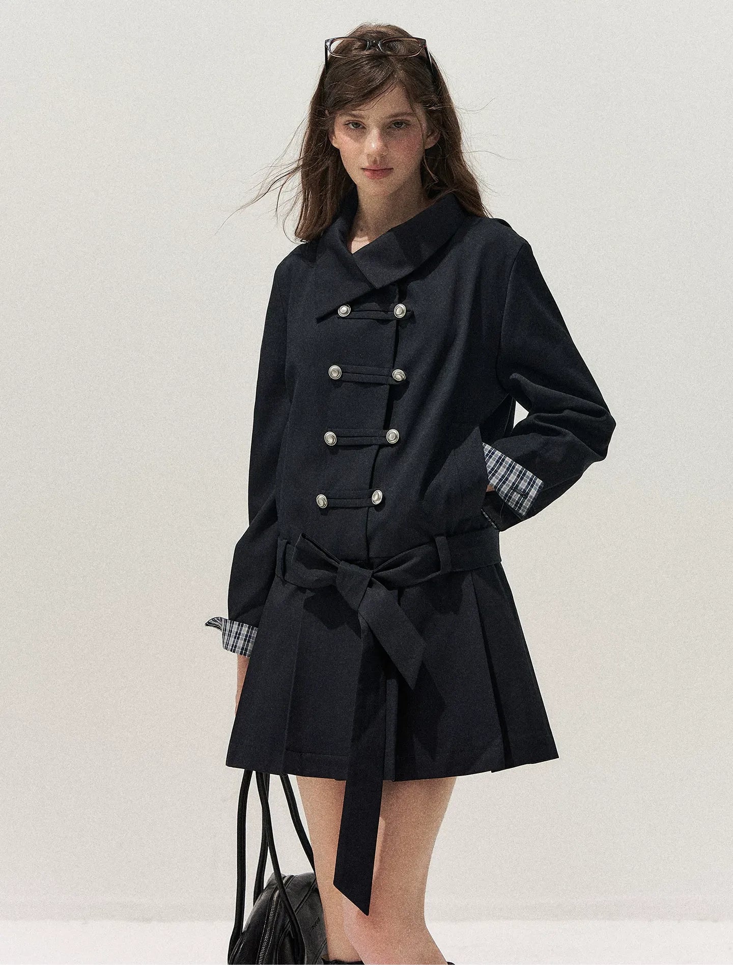 Plaid Cuff Napoleon Trench Dress