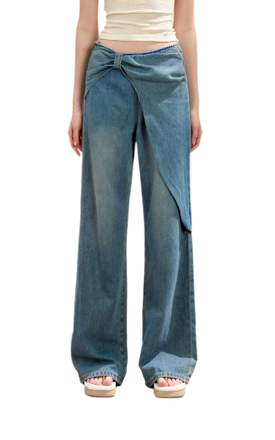 Soft Cotton Wide-Leg Jeans with Bow Detail