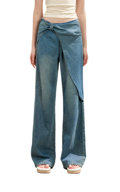 Soft Cotton Wide-Leg Jeans with Bow Detail