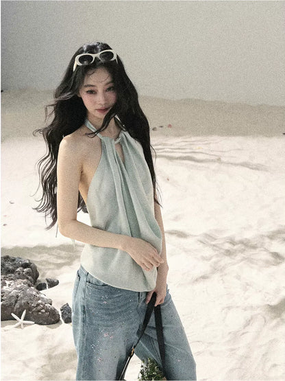 Fluid Halter Backless Top