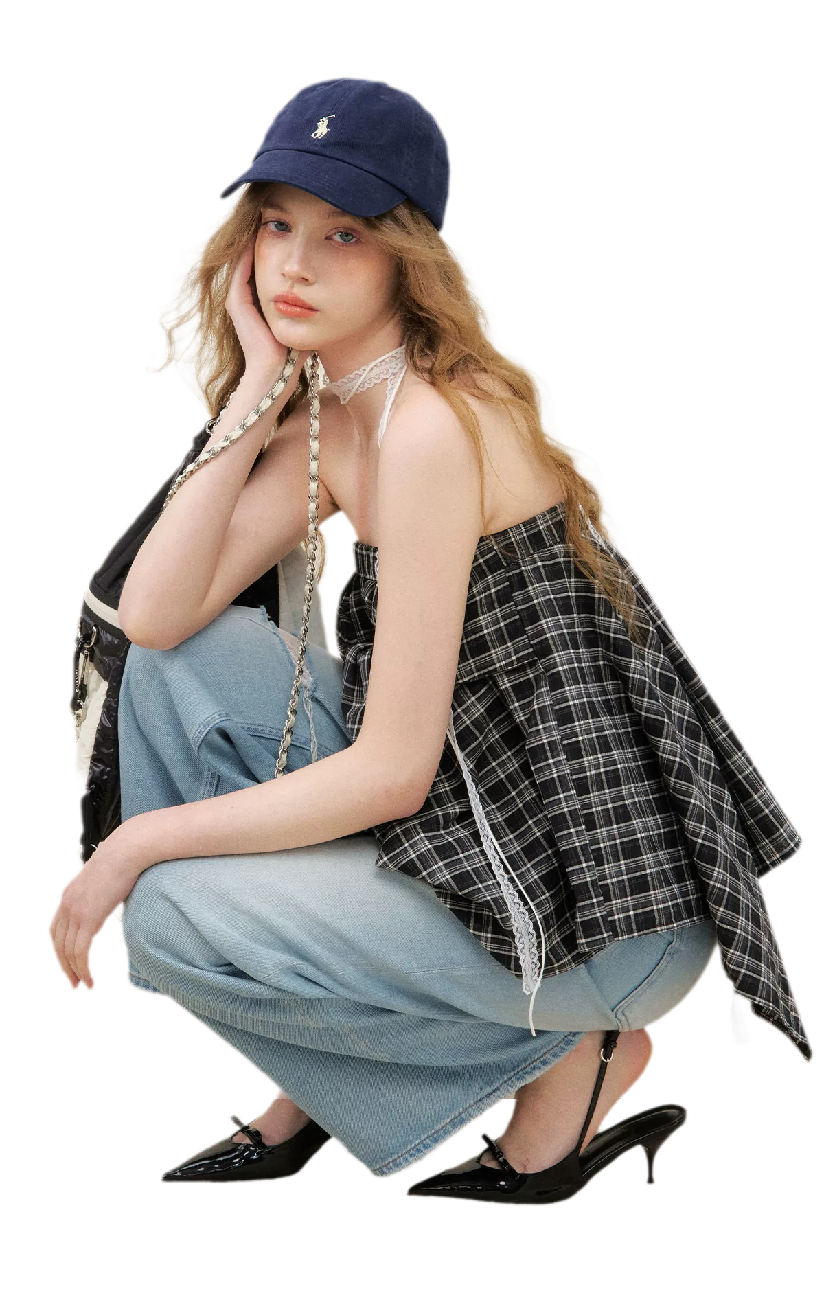 Asymmetric Lace Patchwork Plaid Skirt/Top
