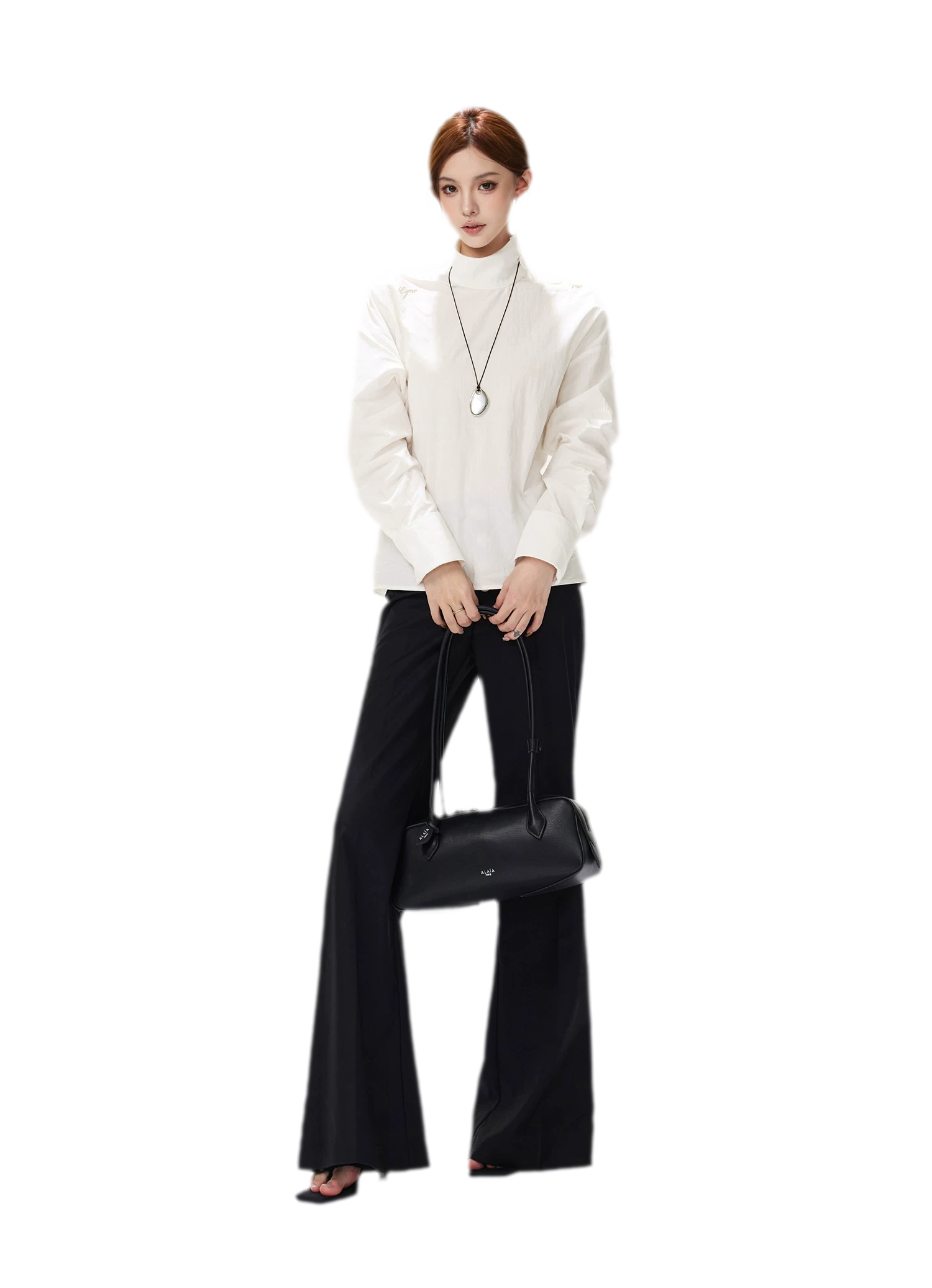 Lyocell Mock-Neck Waist Shirt