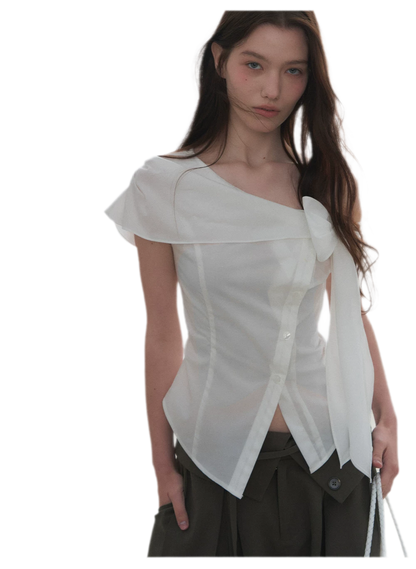 Asymmetric Bow Waist Blouse