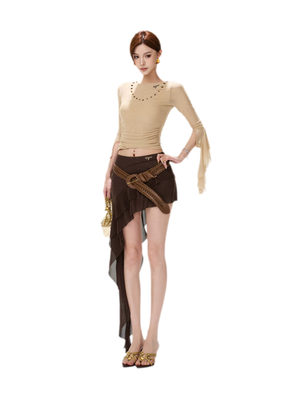 Shimmer Ruffle Asymmetric Mini Skirt