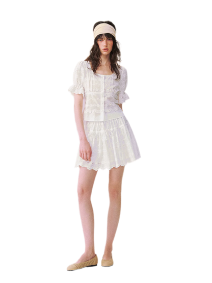 Eyelet Embroidered Top &amp; Skirt Set