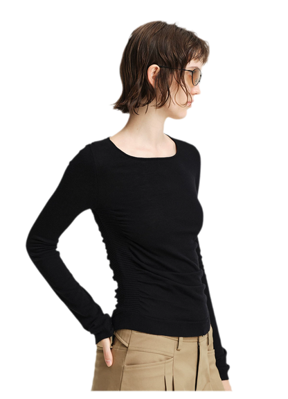 Top in maglia slim arricciato in lana