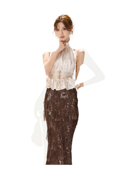 Vintage Sequin Tassel Skirt