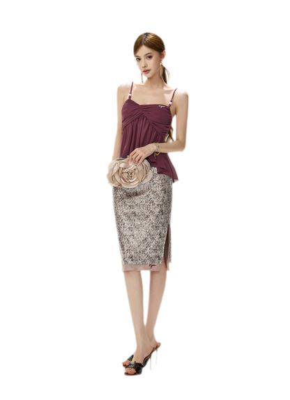 Beaded Ruffle Cami Top