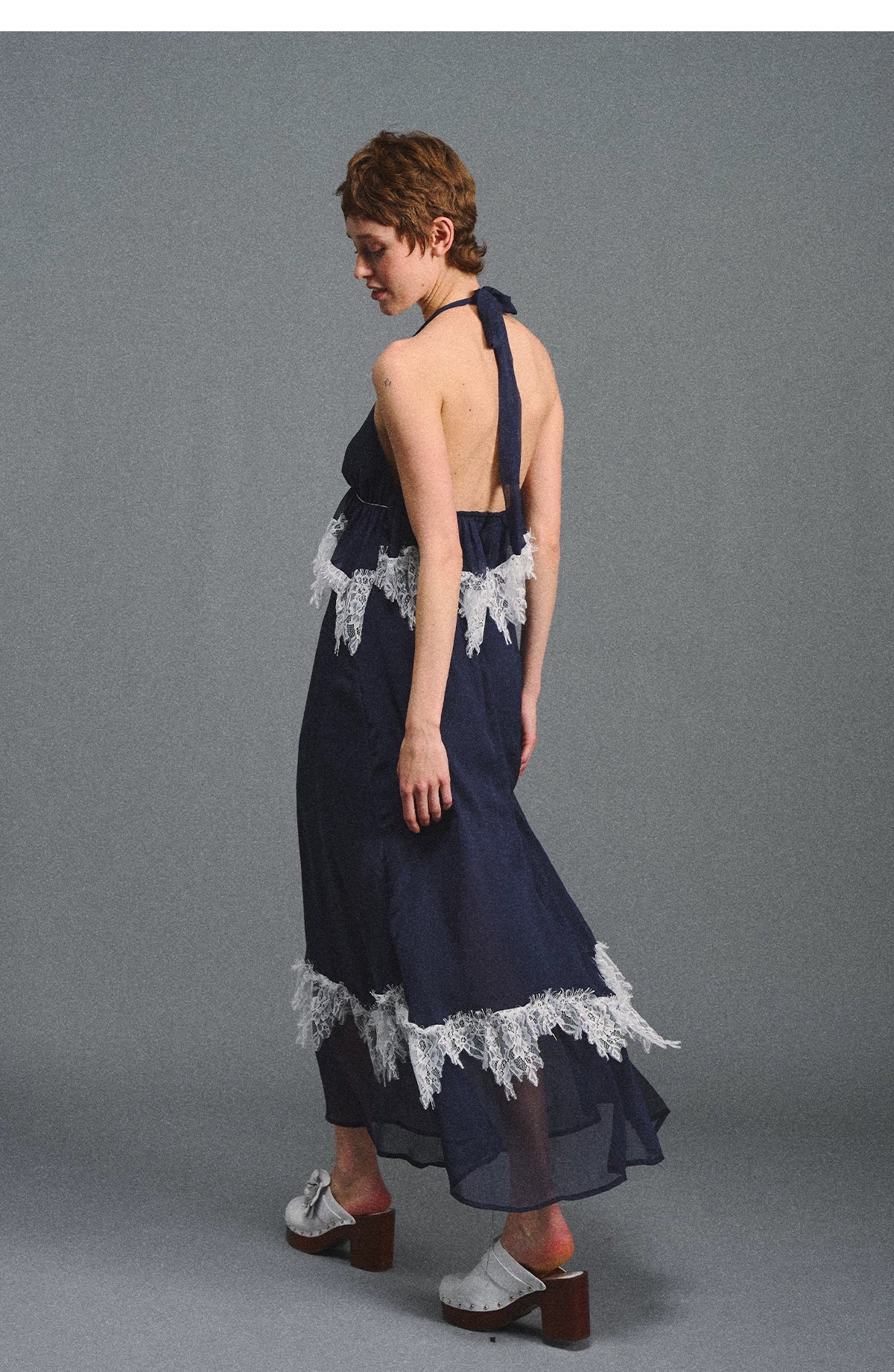 Deep V Halter Maxi Dress in Serene Blue