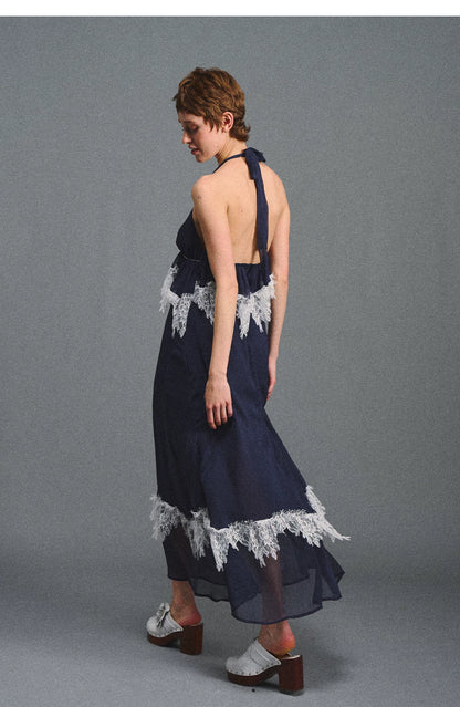 Deep V Halter Maxi Dress in Serene Blue
