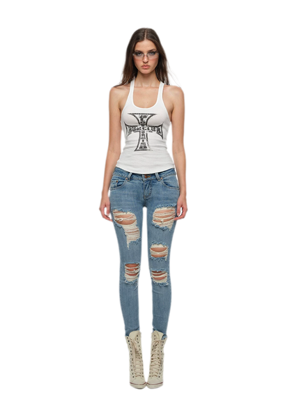 Cross Print Slim Tank