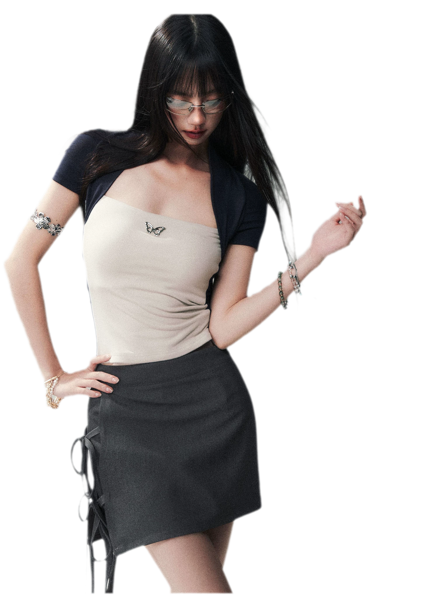 Grey Tie Low-Rise Skort
