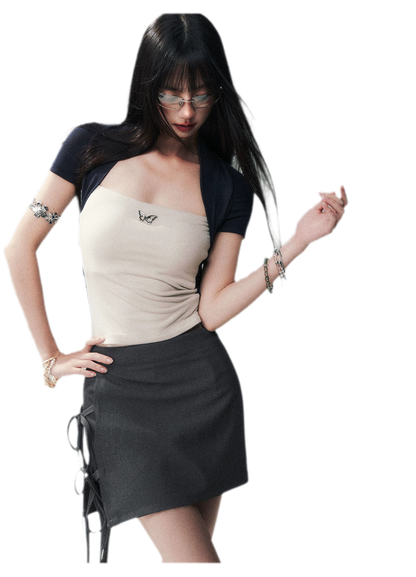 Grey Tie Low-Rise Skort