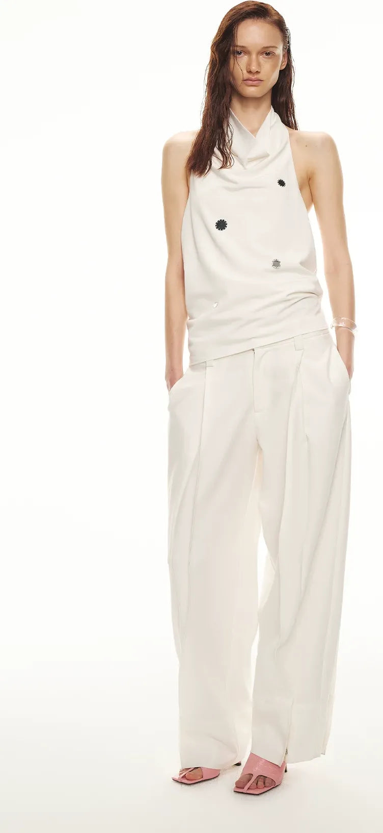 Minimalist Draped Neck Hand-Sewn Lens Halter Top