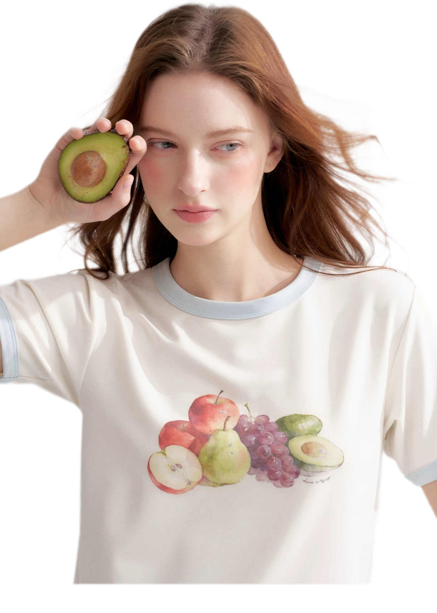 Rhinestone Fruit Print Tee
