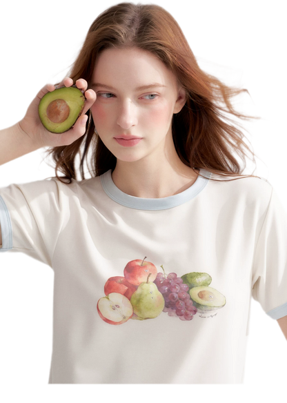 Rhinestone Fruit Print Tee