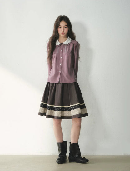 Blusa de lyocell con cuello de encaje
