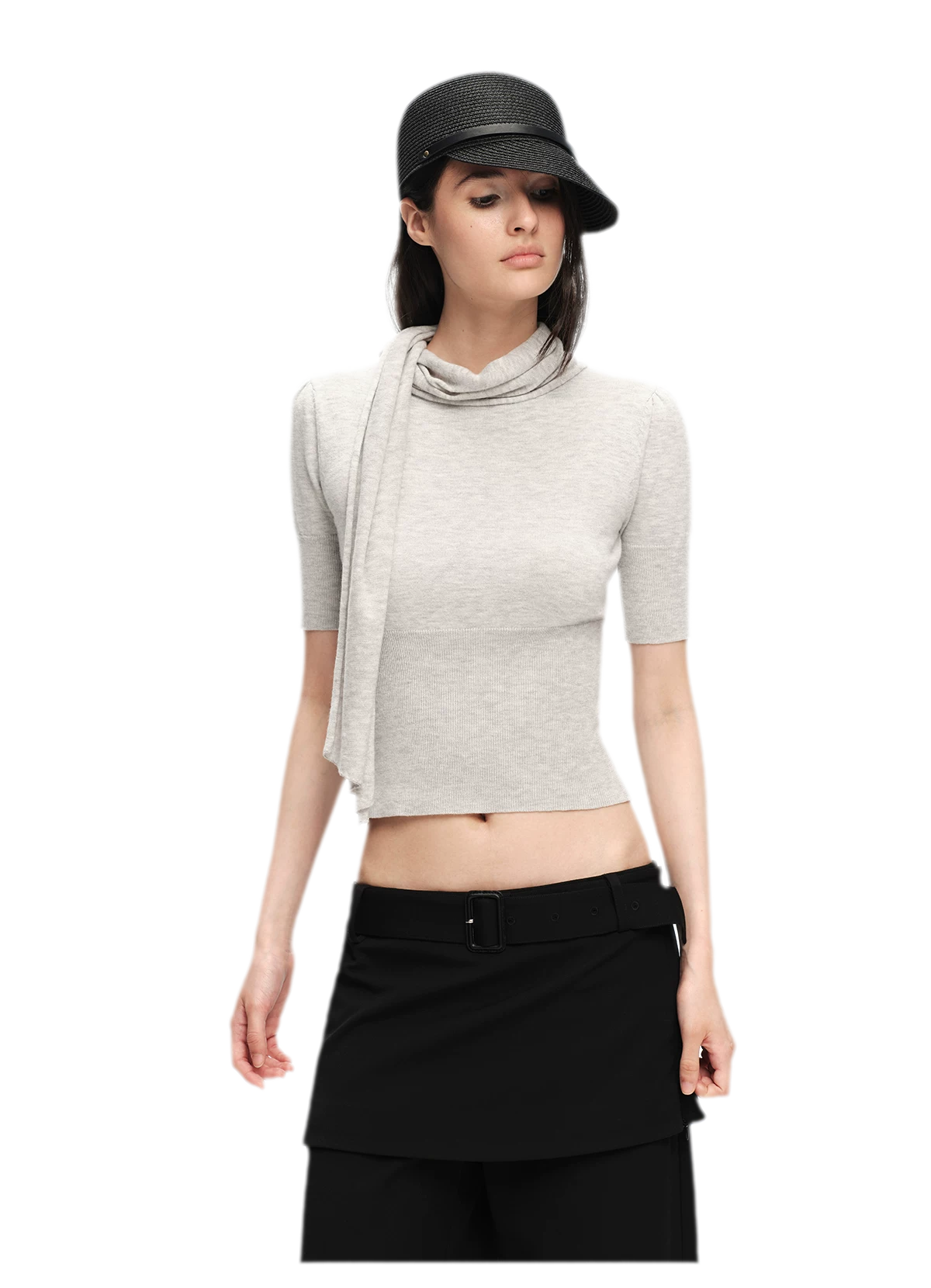 Wool-Blend Scarf-Neck Knit Top