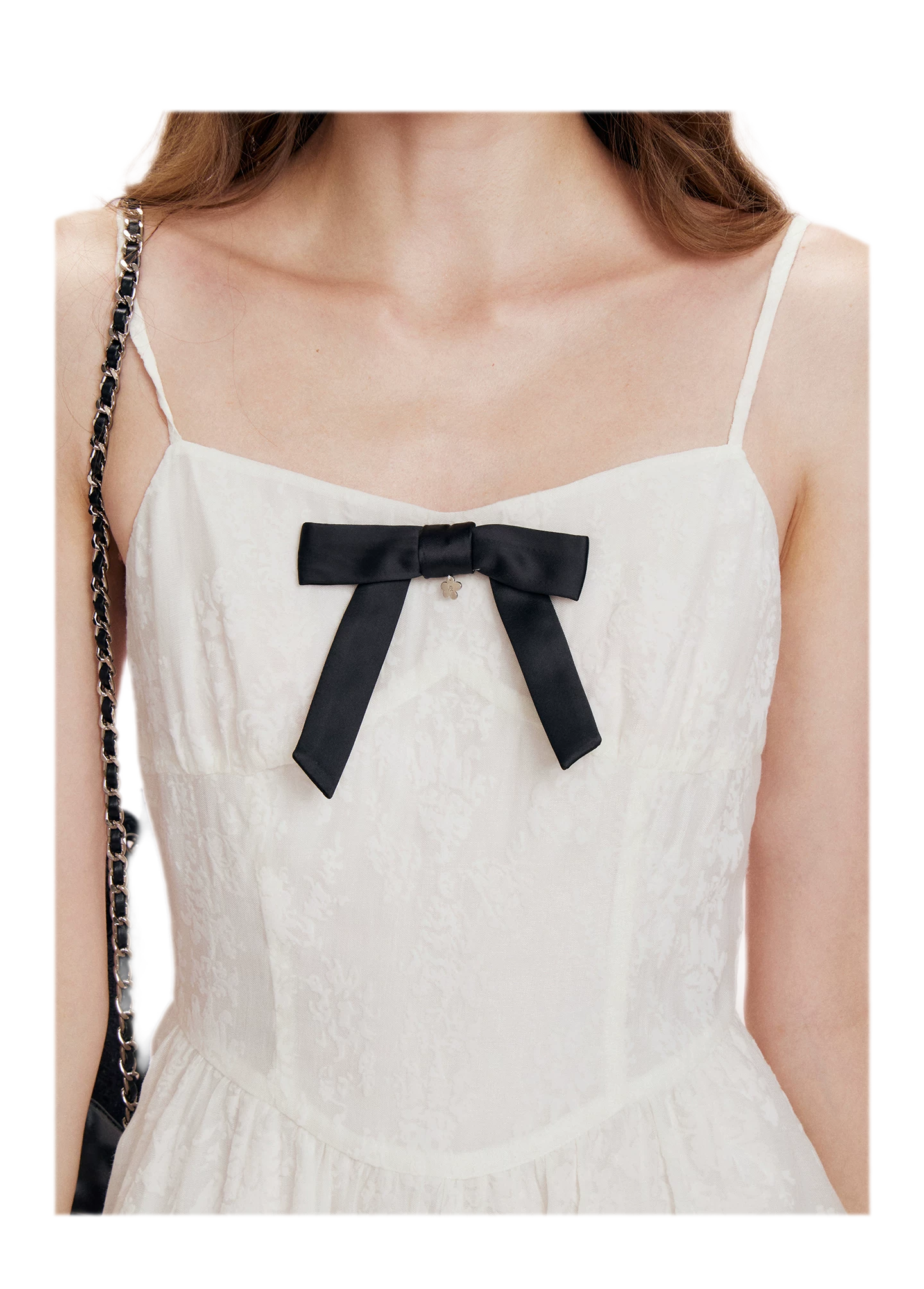 Flocked Bow Contrast Dress