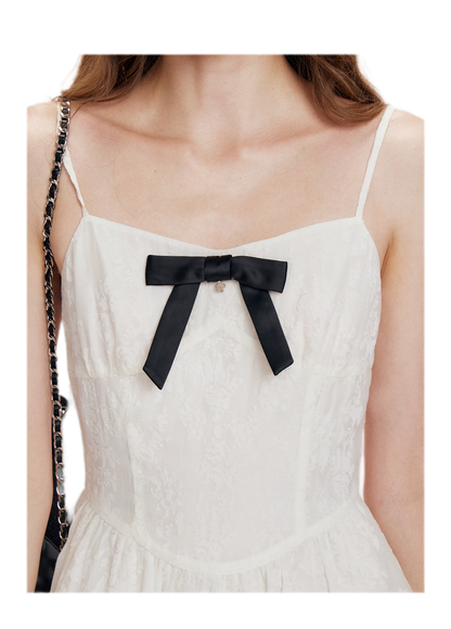 Flocked Bow Contrast Dress