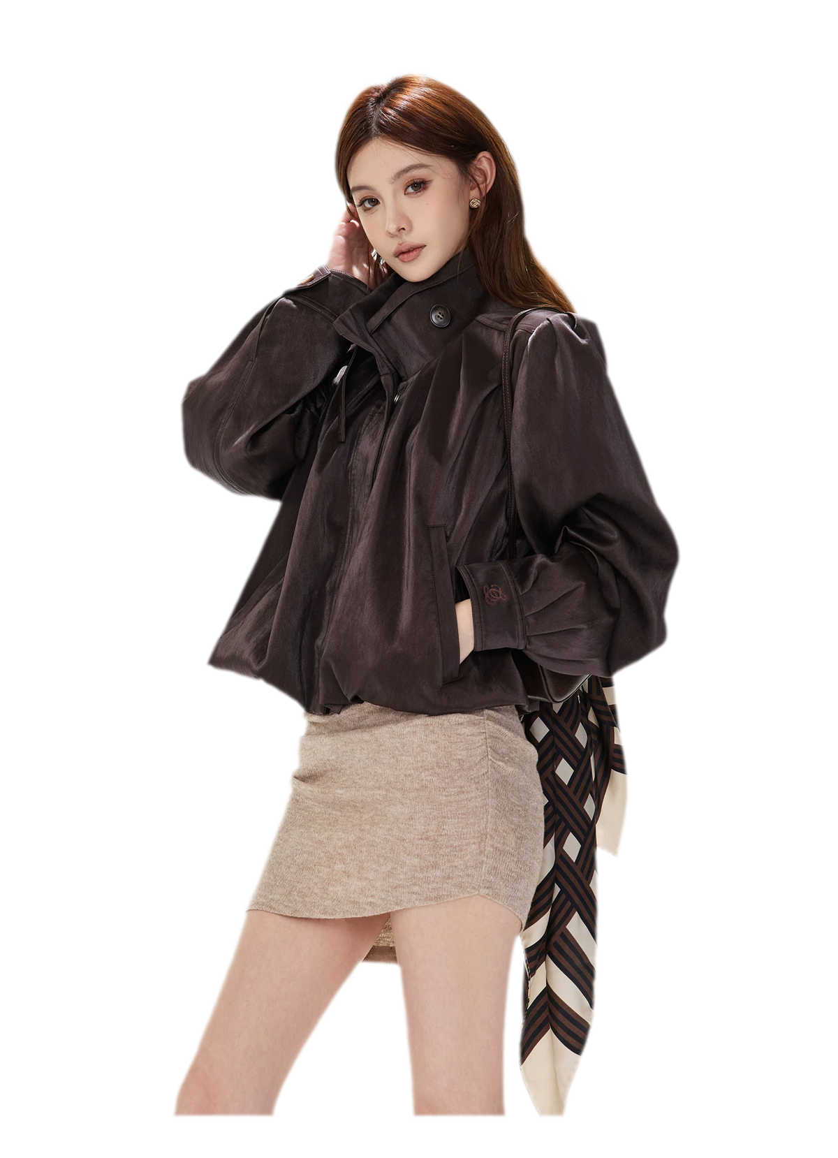 Veste courte froncée en cuir PU