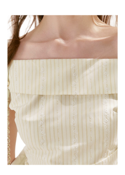 Striped Off-Shoulder Top and A-Line Skirt Set
